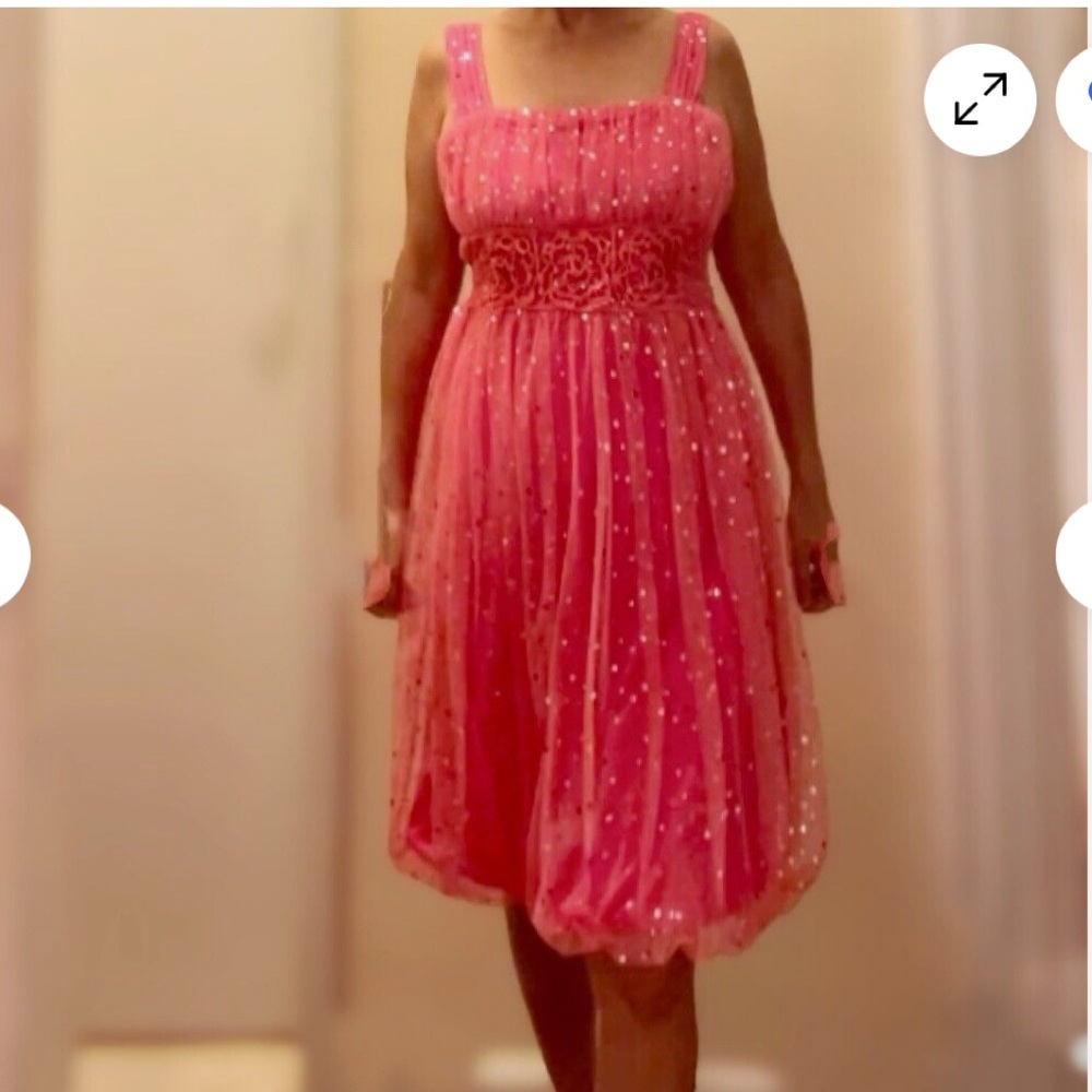 Candie's hot pink empire party Lace overlay dress with sequins, girls size 16